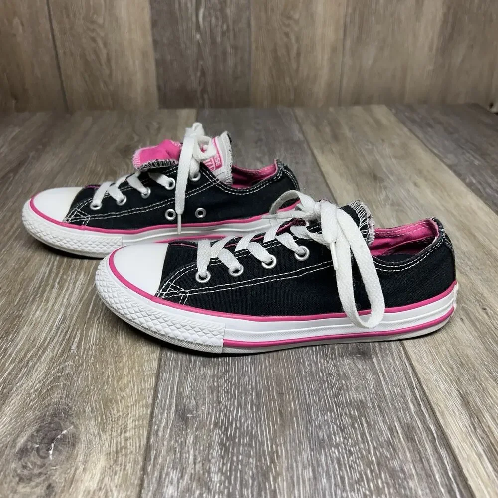 Converse Chuck Taylor All Star Youth US Size 2 Black Pink Sneaker Shoes 654365F
